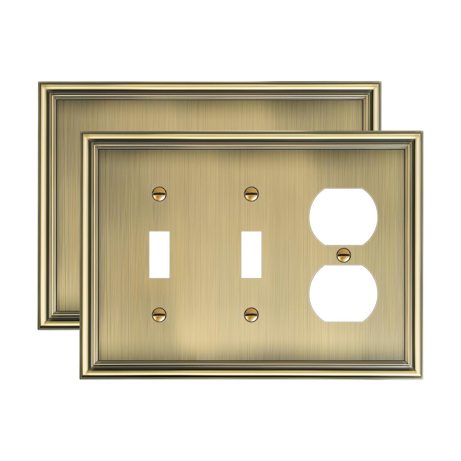 2-Pack Zinc Alloy Combo Double Toggle/Single Duplex Outlet Covers | Decorative Switch Plate Covers, Wall Plates for