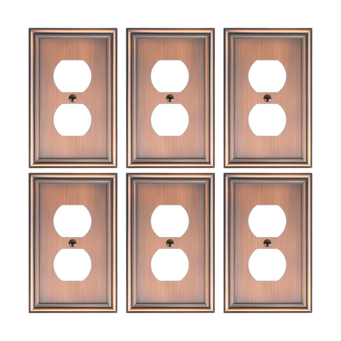 6-Pack Zinc Alloy Single Duplex Outlet Cover Plate, Solid Receptacle Cover | Decorative Switch Plates and Outlet