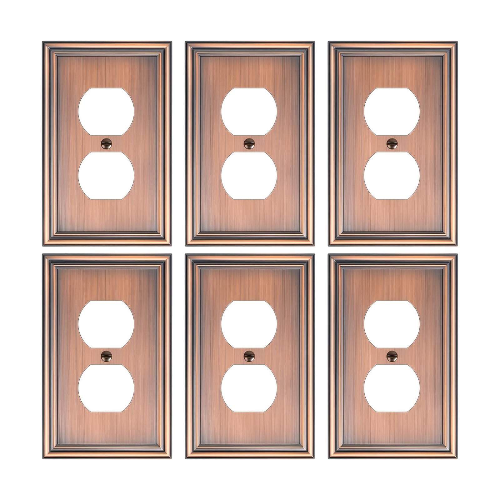 6-Pack Zinc Alloy Single Duplex Outlet Cover Plate, Solid Receptacle Cover | Decorative Switch Plates and Outlet