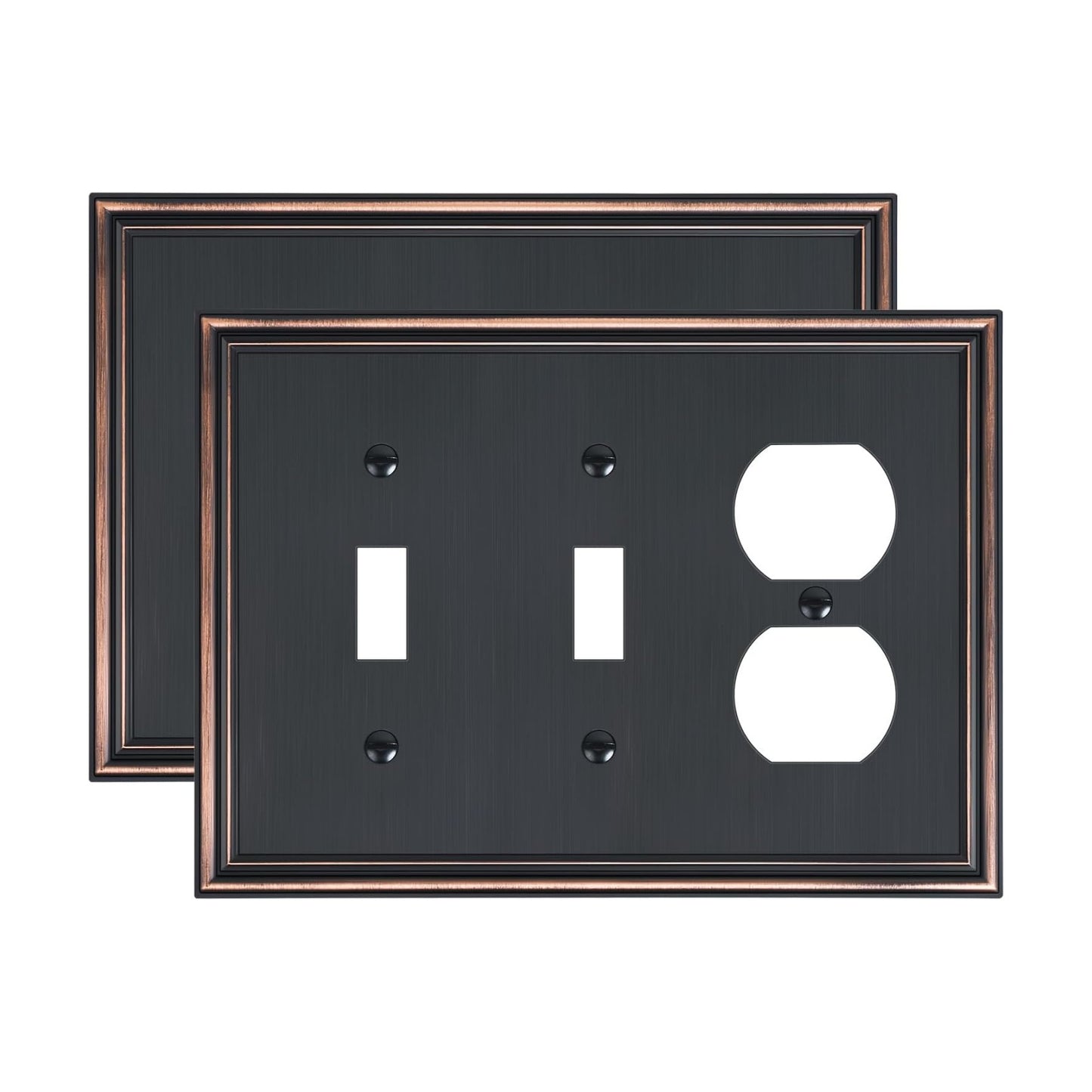 2-Pack Zinc Alloy Combo Double Toggle/Single Duplex Outlet Covers | Decorative Switch Plate Covers, Wall Plates for