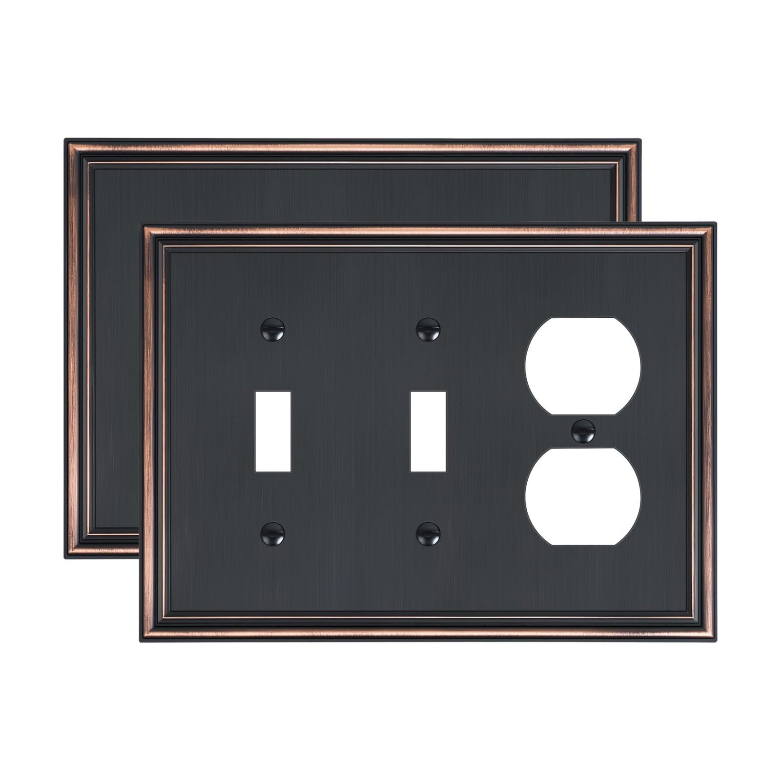 2-Pack Zinc Alloy Combo Double Toggle/Single Duplex Outlet Covers | Decorative Switch Plate Covers, Wall Plates for