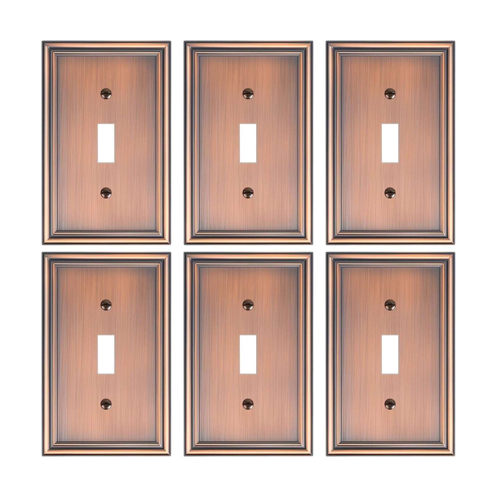 6-Pack Zinc Alloy Single Toggle Light Switch Cover Plate, Solid Wall Plate | Decorative Switch Plate Covers, Durable 1