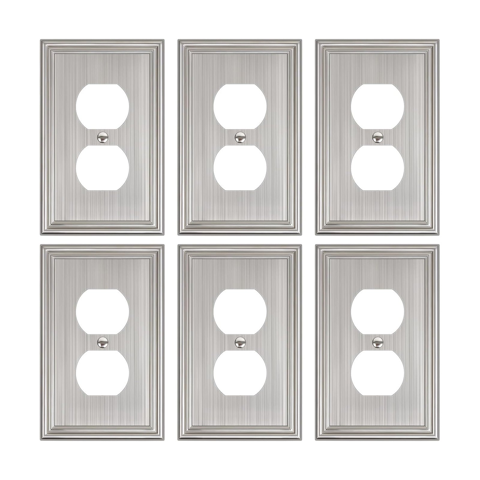 6-Pack Zinc Alloy Single Duplex Outlet Cover Plate, Solid Receptacle Cover | Decorative Switch Plates and Outlet