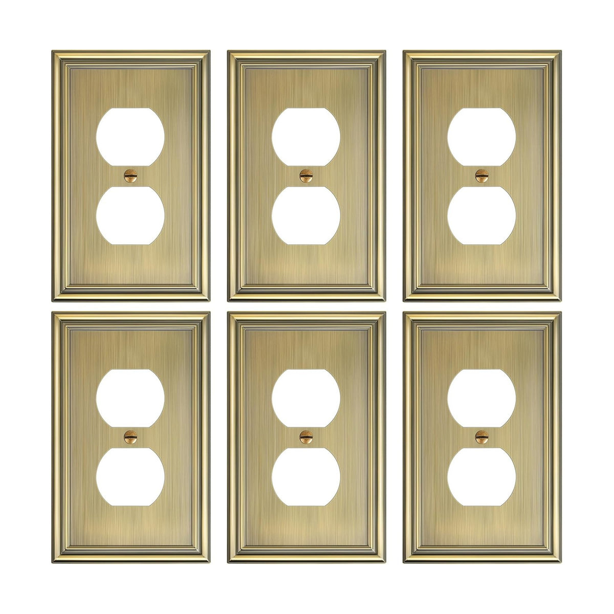 6-Pack Zinc Alloy Single Duplex Outlet Cover Plate, Solid Receptacle Cover | Decorative Switch Plates and Outlet