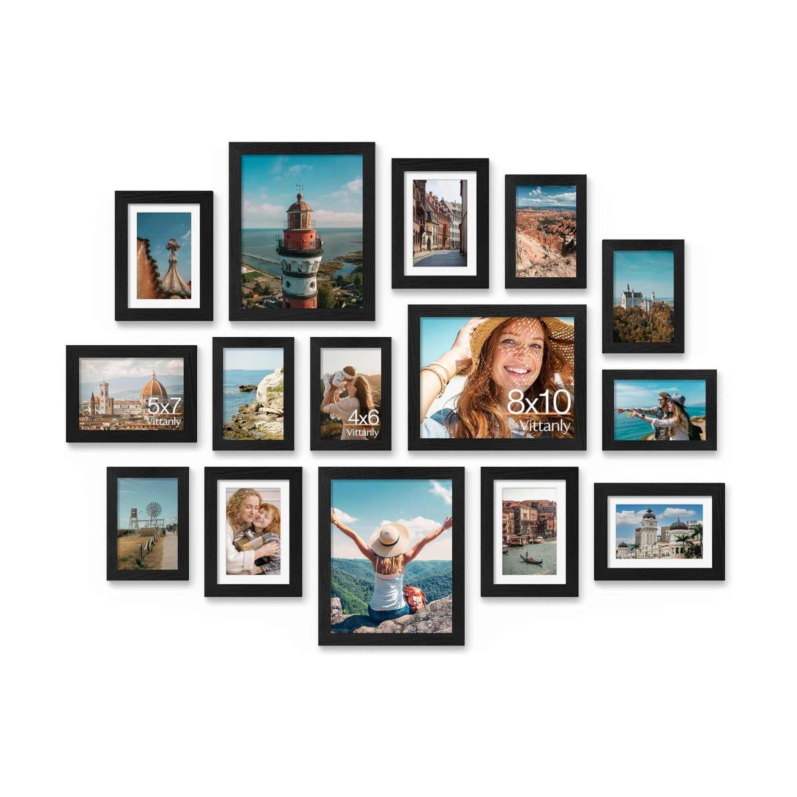 Vittanly 15 Pack Picture Frames Collage Wall Decor, Wall/Tabletop Display