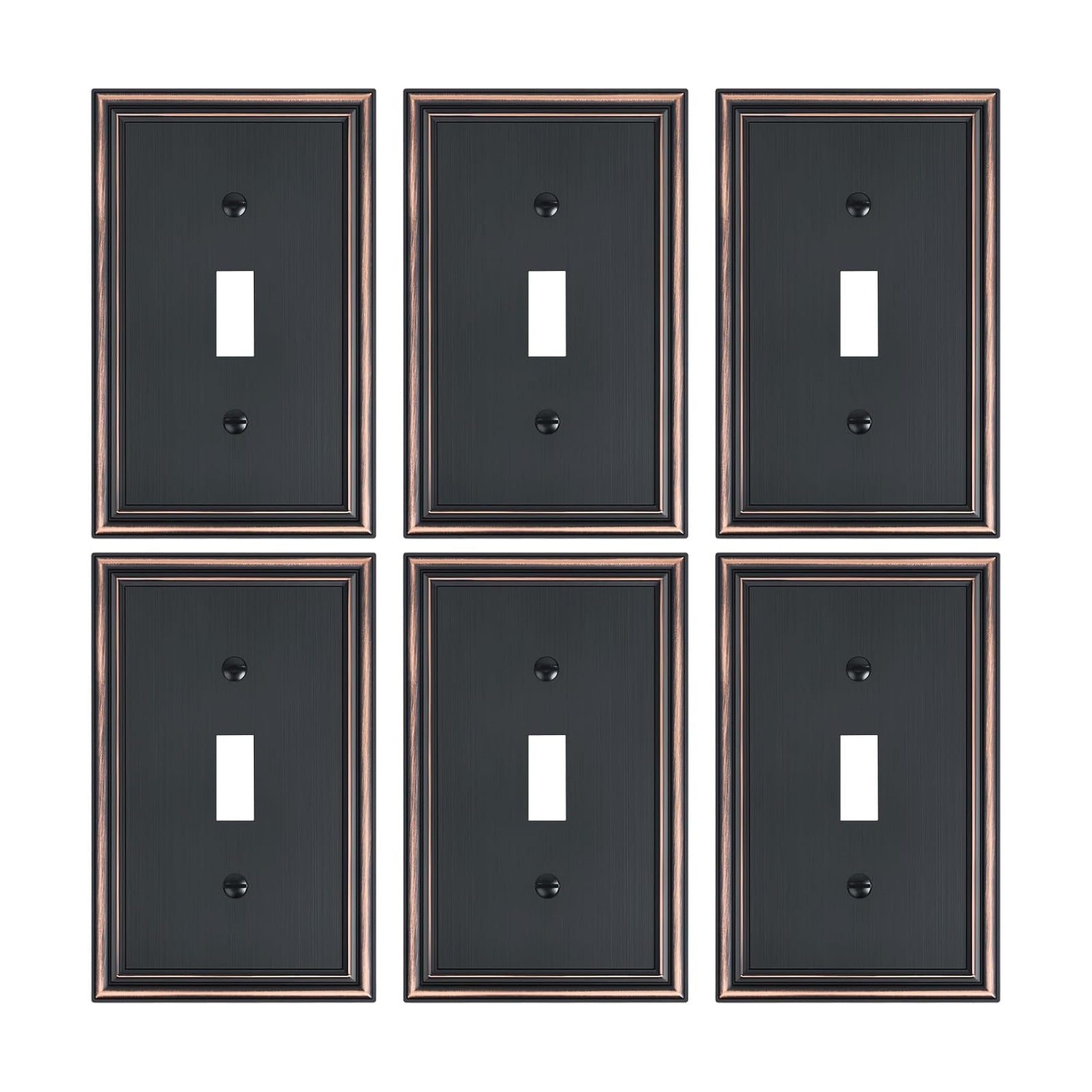 6-Pack Zinc Alloy Single Toggle Light Switch Cover Plate, Solid Wall Plate | Decorative Switch Plate Covers, Durable 1