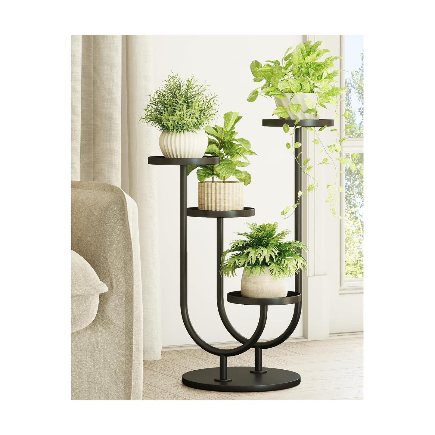Bamworld Upgraded Outdoor Plant Stand Metal Plant Stand Indoor Corner Plant Stands 4 Pots Plant Shelf for Tall Plant