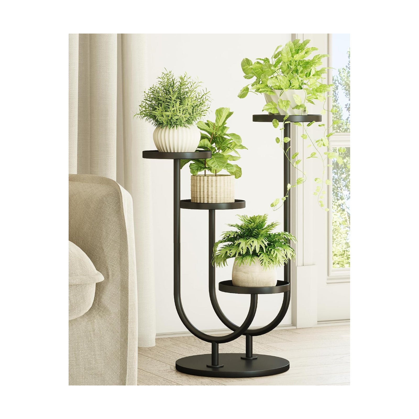 Bamworld Upgraded Outdoor Plant Stand Metal Plant Stand Indoor Corner Plant Stands 4 Pots Plant Shelf for Tall Plant