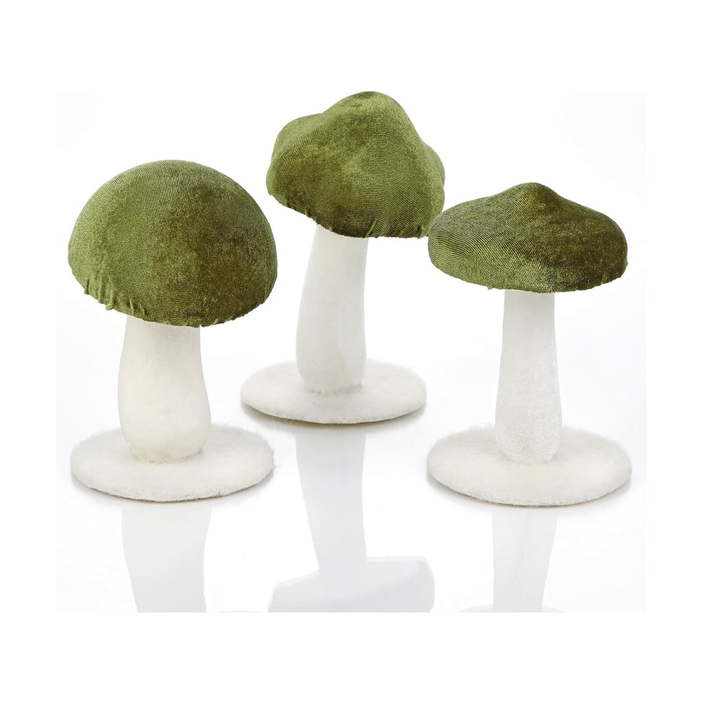 Velvet Mushrooms & White Artificial Mushroom Set Fake Fruits for Easter Home / Green / Set of 3