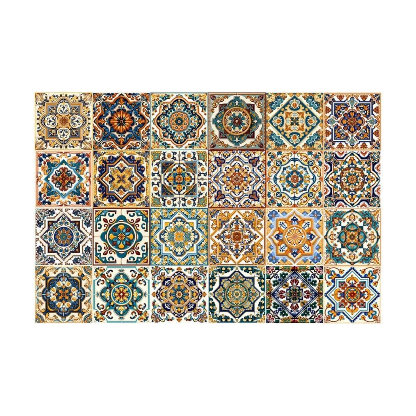 Moroccan Boho Tile Stickers Peel and Stick / 4 x 4 / Retro Green / Set of 24