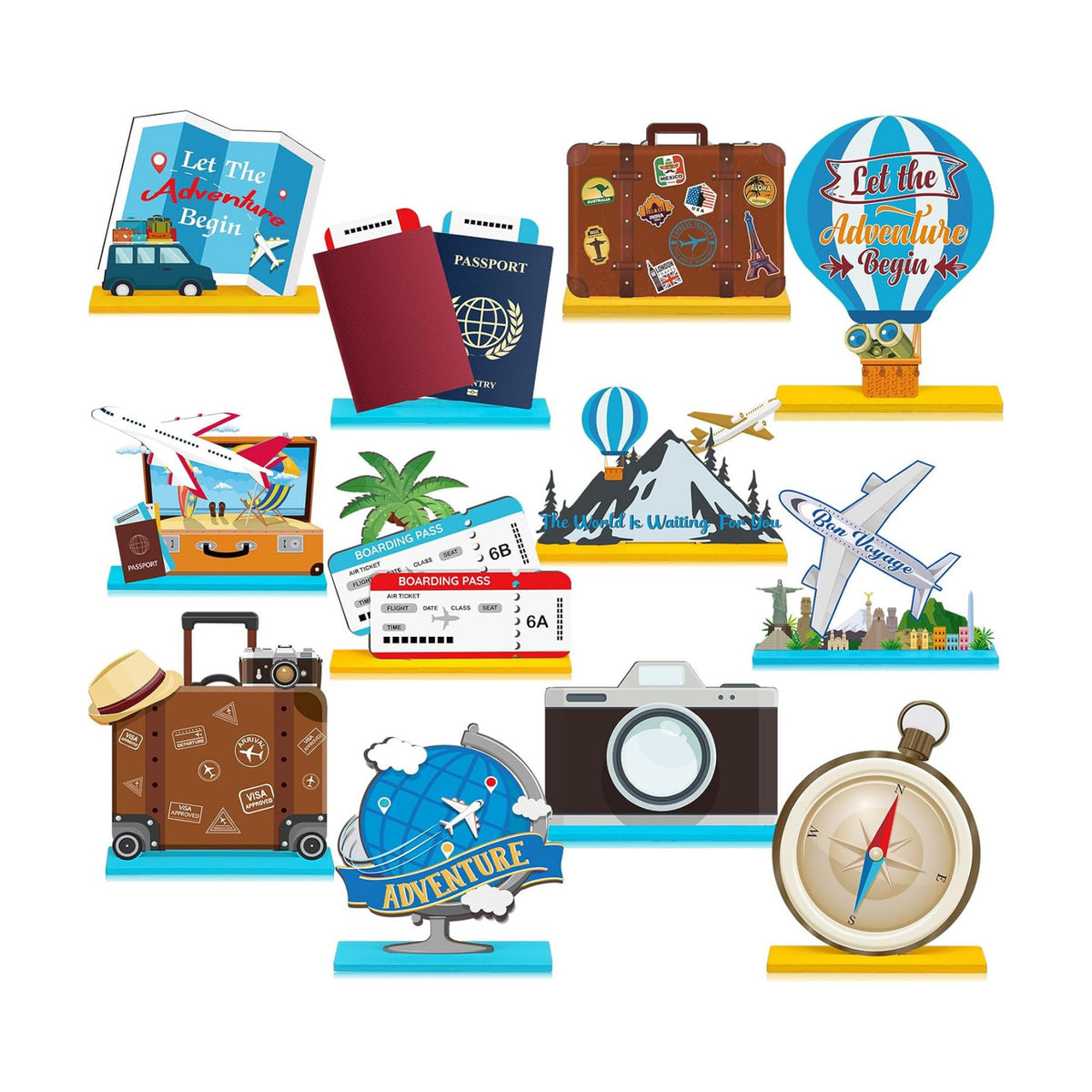 Marsui 12 Pcs Travel Wooden Centerpieces, Adventure Party Decor