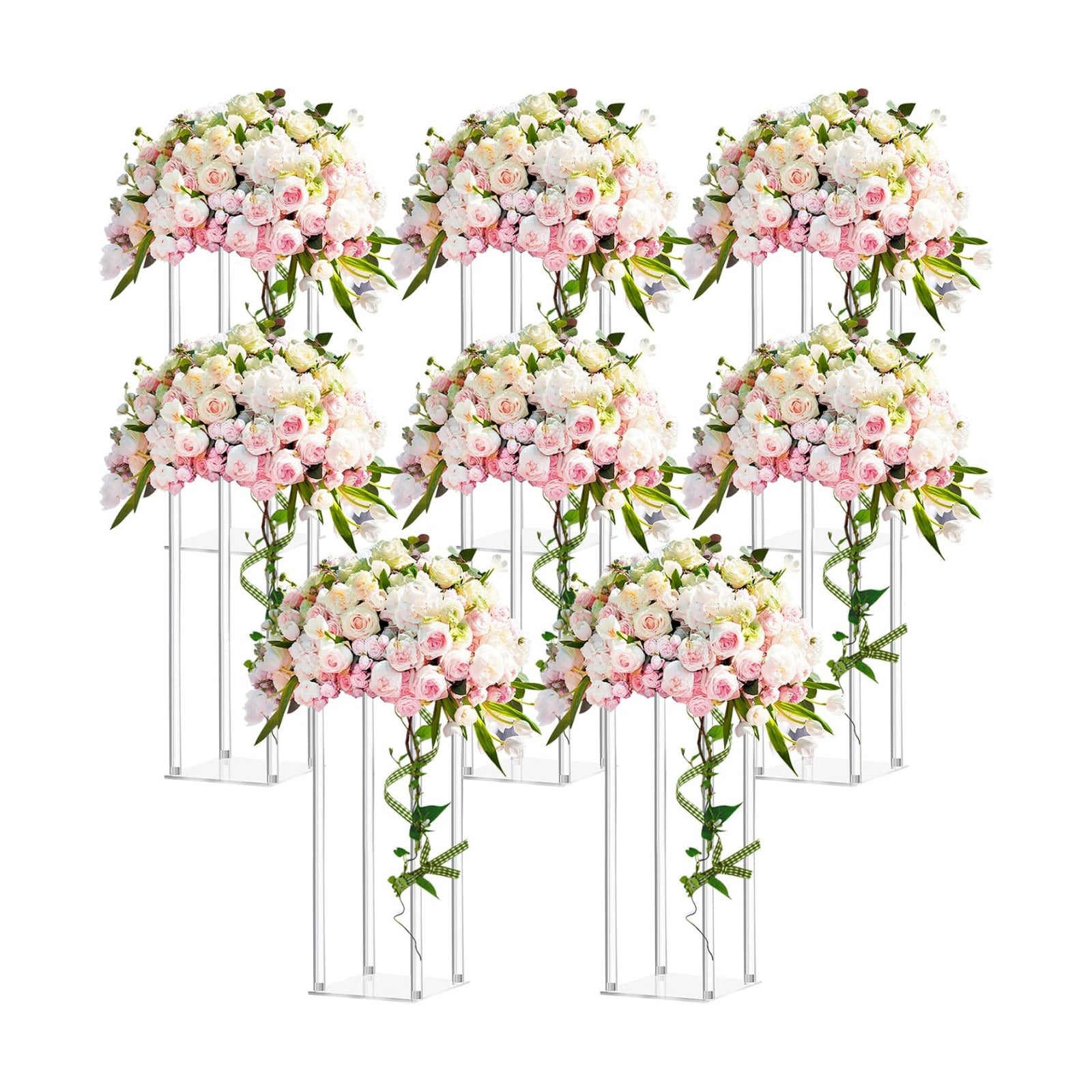 Geetery 8 Pieces Tall Acrylic Vase Wedding Centerpieces Clear Flower Stand Column Geometric Floral Vase Elegant Display