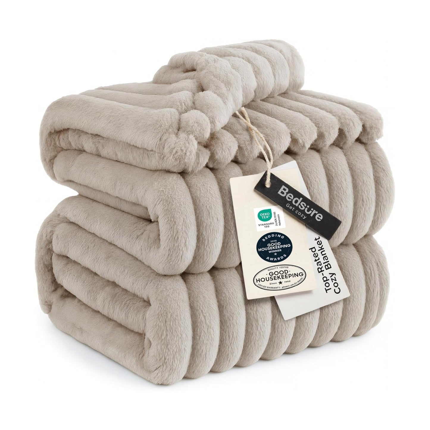 Bedsure Extra Soft Large Fleece Blanket for Bed Beige 120"x120"