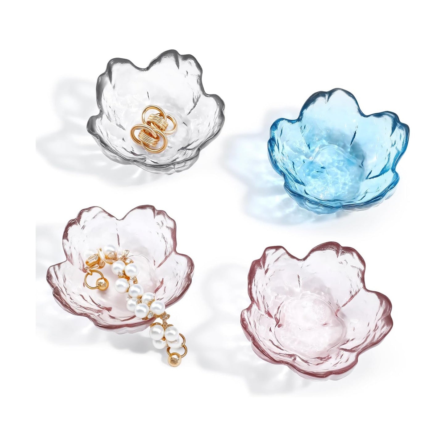Flower Jewelry Dish Glass Ring Holder Small Decorative Trinket Tray Aesthetic Jewelry / Set of 4