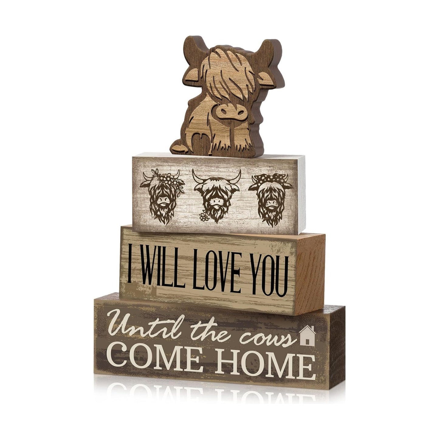 Moucuny 4 Pcs Highland Cow Table Decorations Cow Wooden Signs
