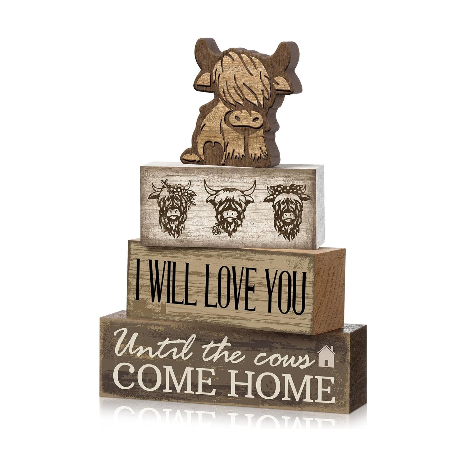 Moucuny 4 Pcs Highland Cow Table Decorations Cow Wooden Signs