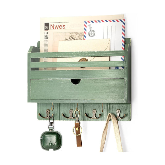 Pine Wood Mail and Key Organizer / Green