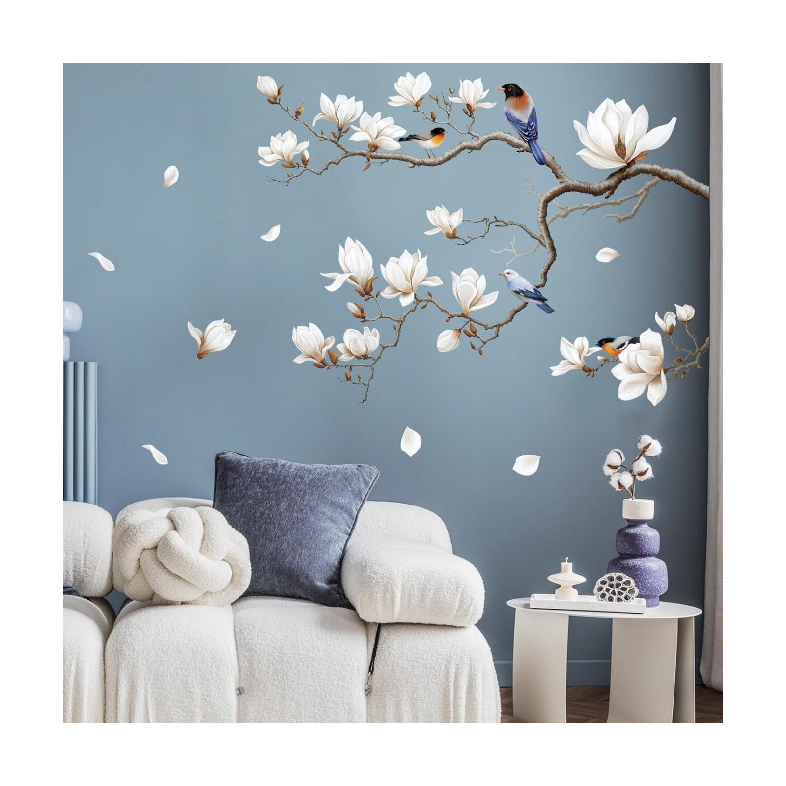 Branches Corner Wall / Right Magnolia Flower / White