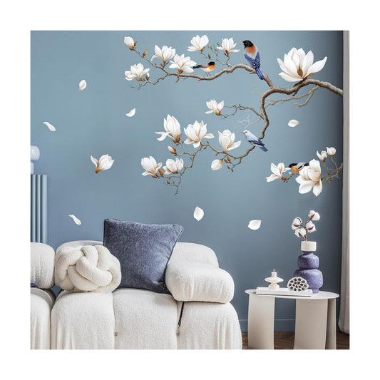 Branches Corner Wall / Right Magnolia Flower / White
