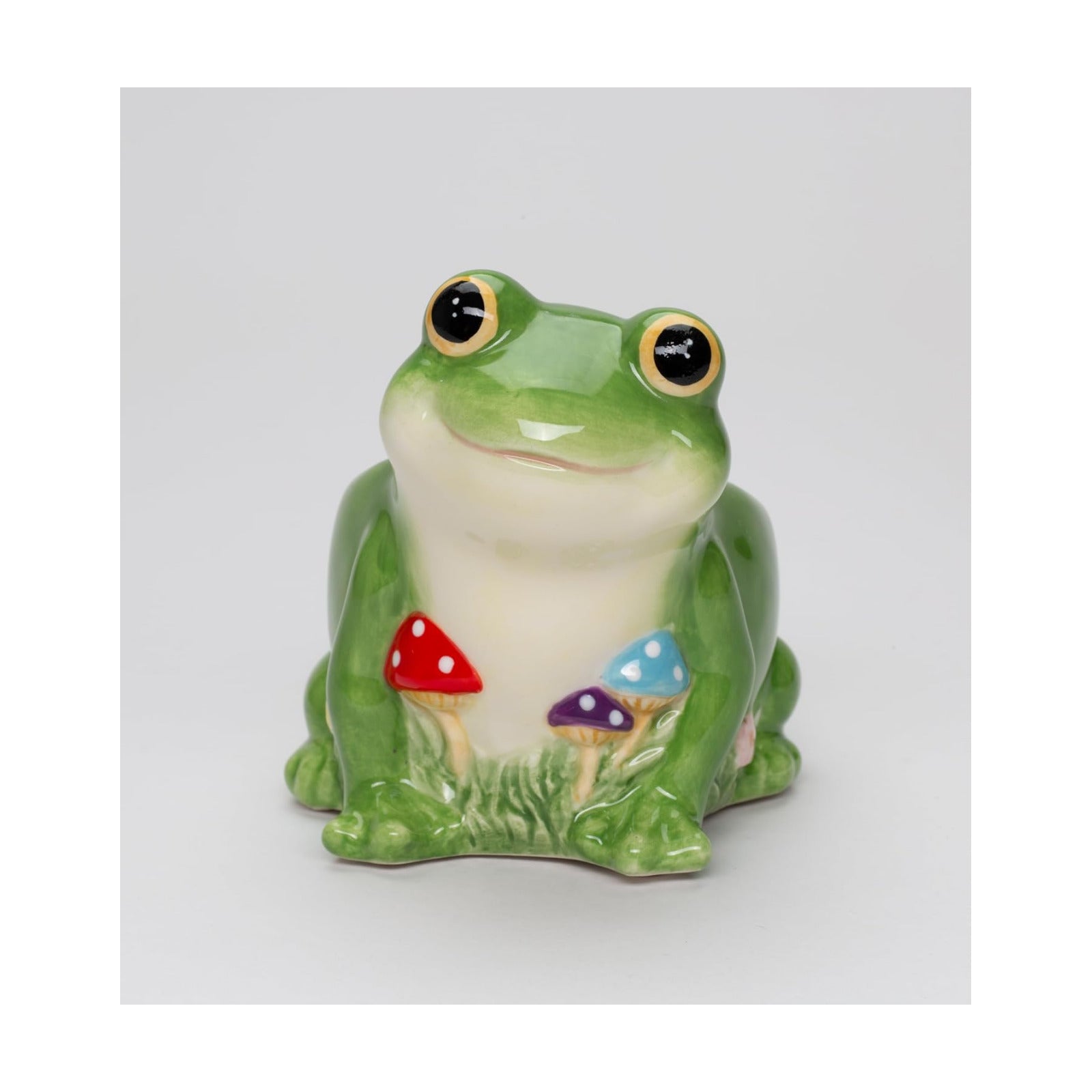 Fine Ceramic Frog and Forest Mushrooms Planter Pot Candy Dish Bowl