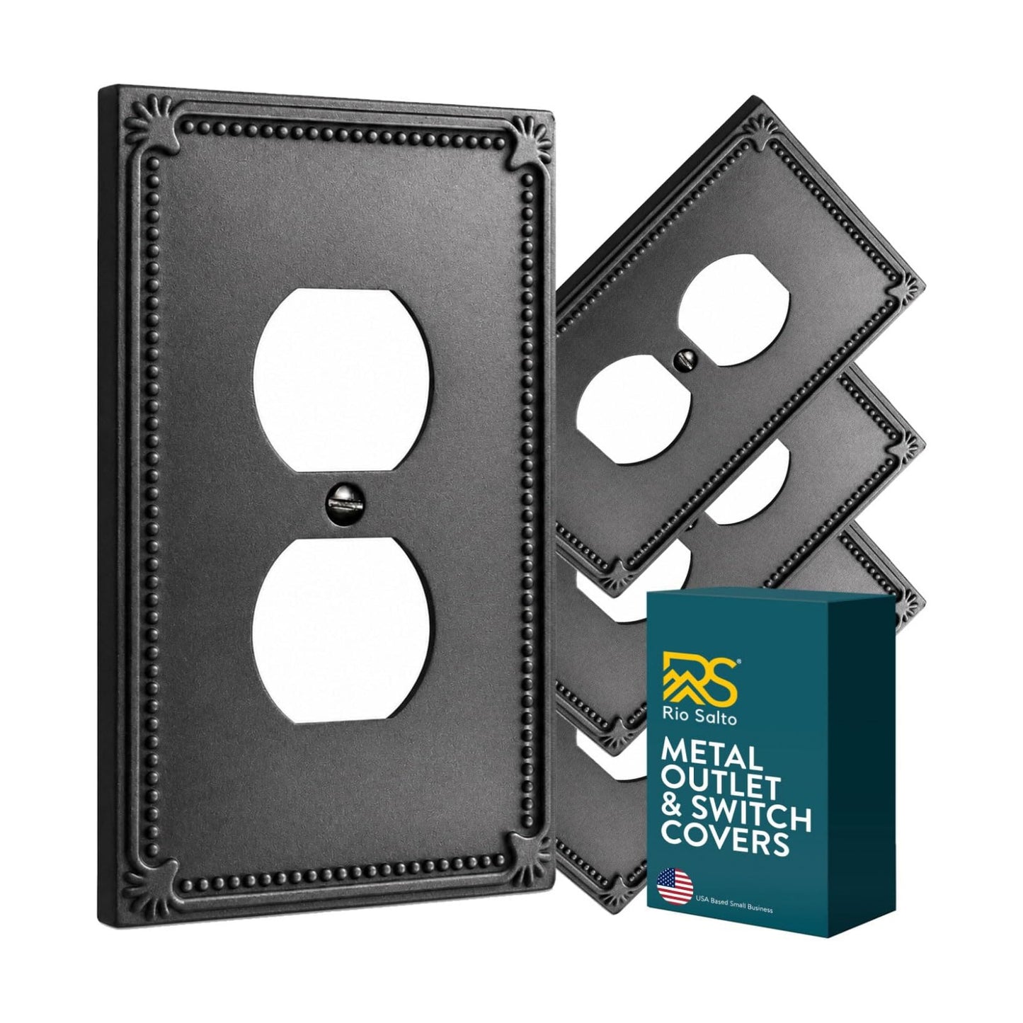 Rio Salto Duplex Outlet Covers Light Switch Cover Plate Outlet Cover Matte Black Metal — Pearl Collection, Midsize