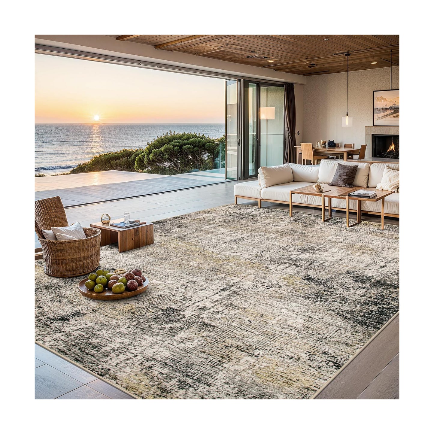 PLHXFR 8x10 Area Rug Living Room: Abstract Washable Carpet Brown Black