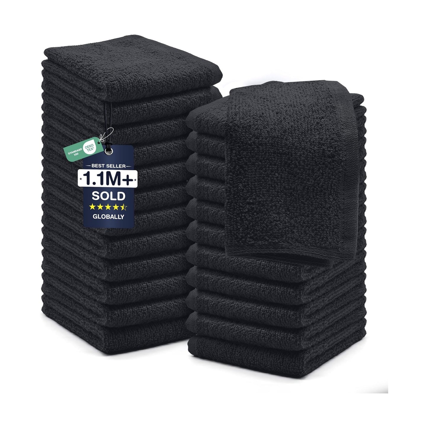 DAN RIVER 24 Pack Cotton Wash Cloths Set for Showering [12x12] Charcoal | Lighter Weight, Quick to Dry, Super Soft &