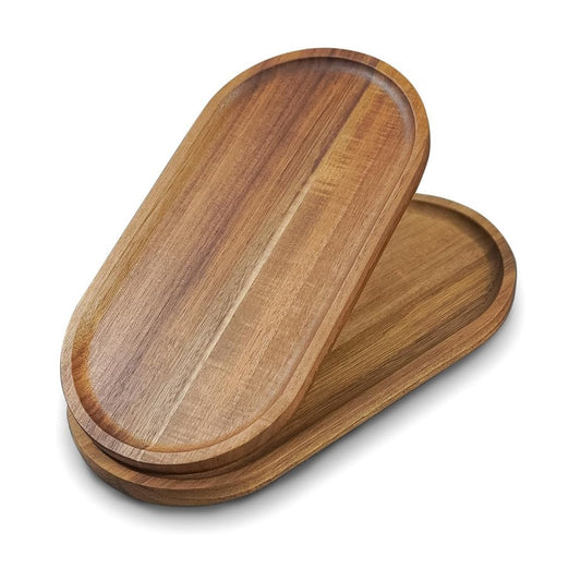 Small Acacia Wooden Tray Rustic Wood Serving Trays Bulk Boards Oval / 11.8 x 6 x 0.8 / Set of 2