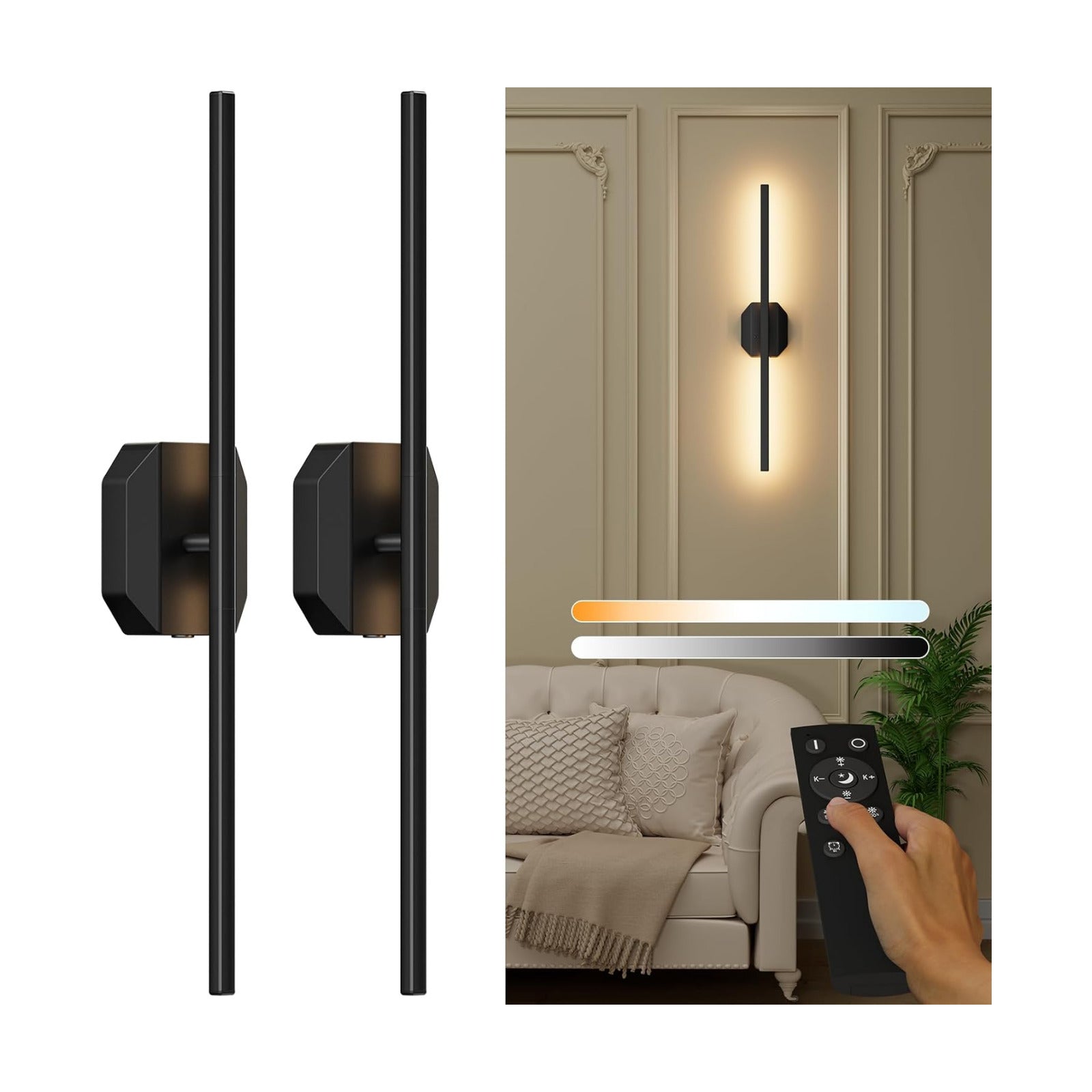 Battery Operated Wall Sconce Set of Two,Wireless Wall Sconces USB Rechargeable Wall Lights with Remote