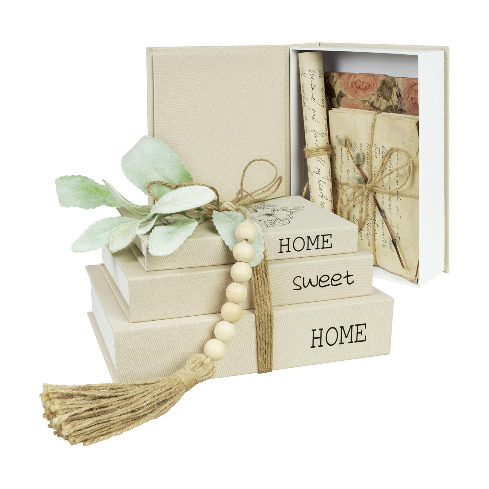 Decorative Storage Book Shaped Boxes Set for Farmhouse Modern Rustic Home Decor / Light Coffee