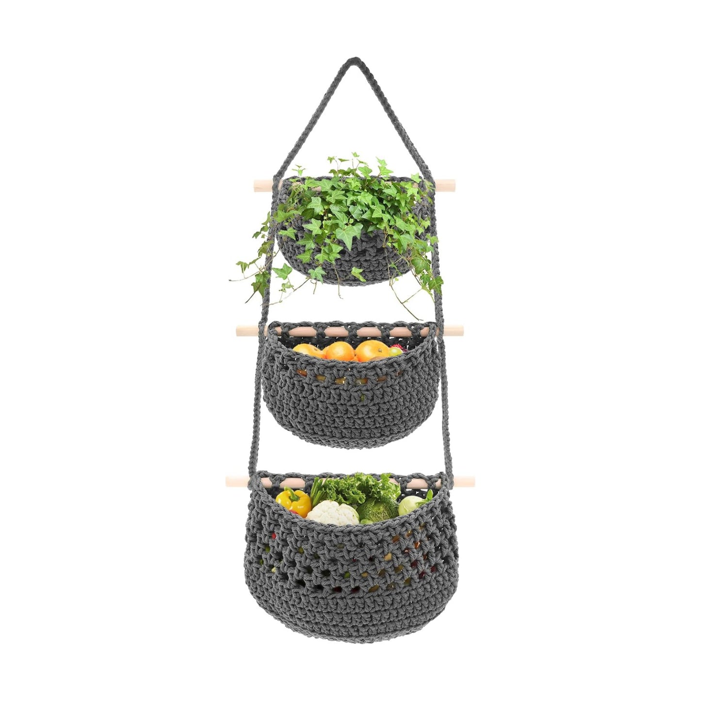 Boho Wall Baskets / Grey-cotton
