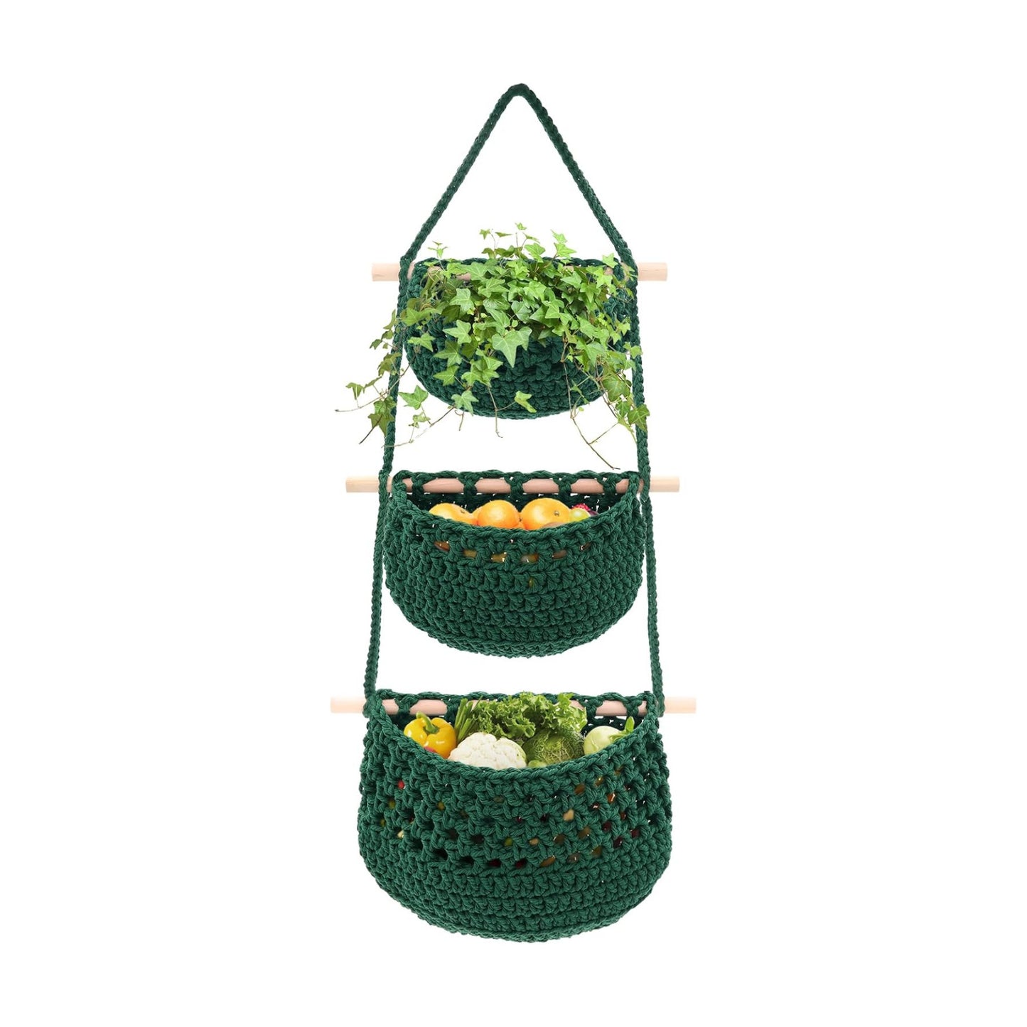 Boho Wall Baskets / Green-cotton