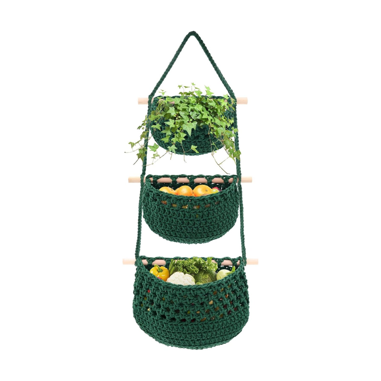 Boho Wall Baskets / Green-cotton