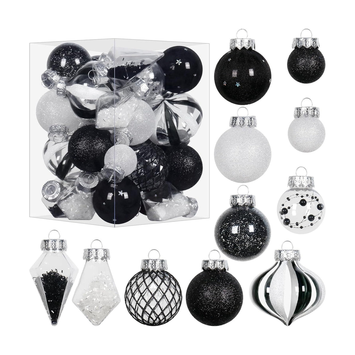 34PCS Black/White Christmas Ball Ornaments Set for Tree Decor