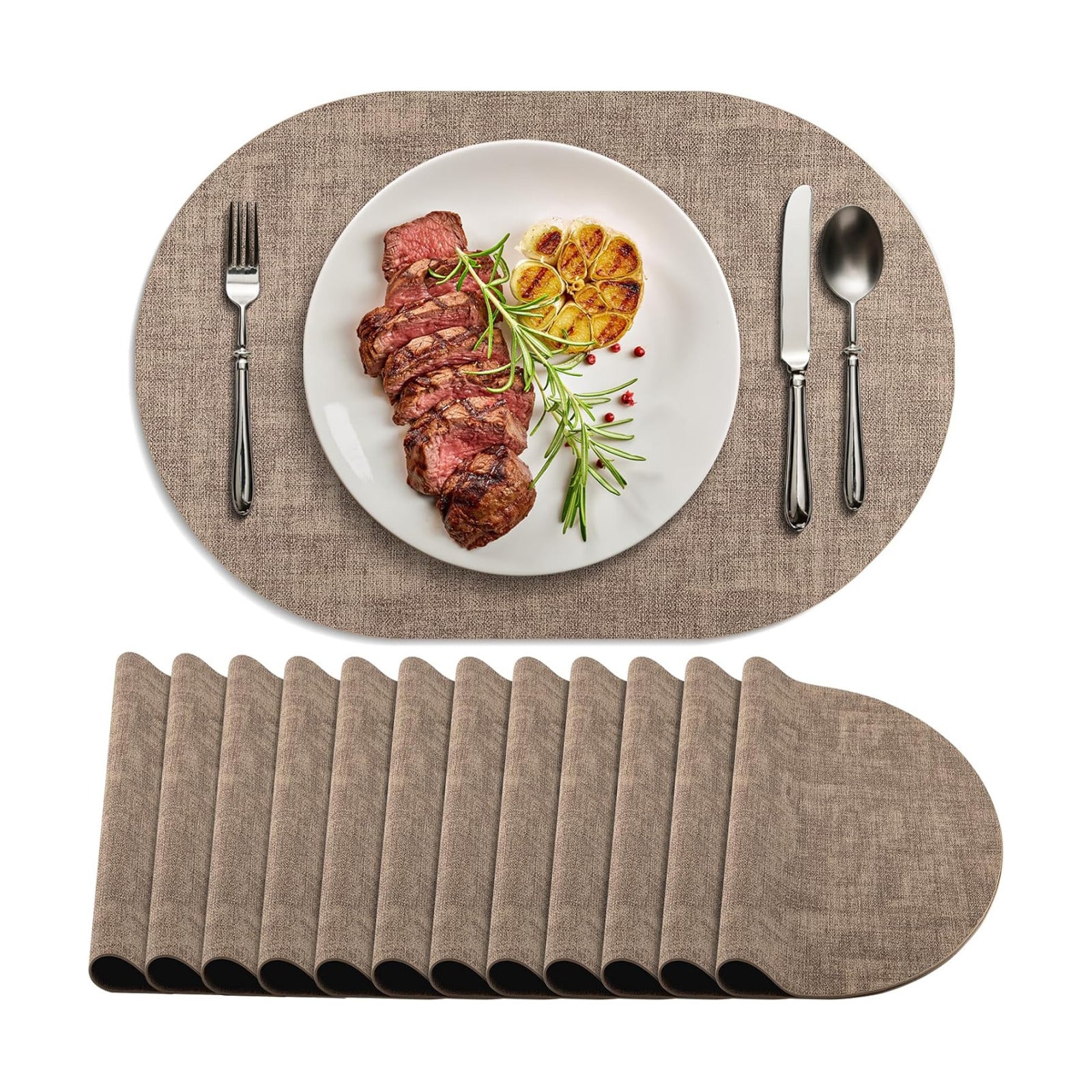 Placemats Set of 12 Washable, Heat Resistant Table Placemats Wipeable Faux Leather Oval Place Mats Non Slip, Waterproof
