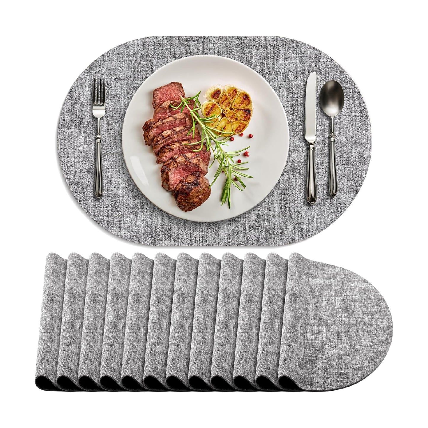Placemats Set of 12 Washable, Heat Resistant Table Placemats Wipeable Faux Leather Oval Place Mats Non Slip, Waterproof