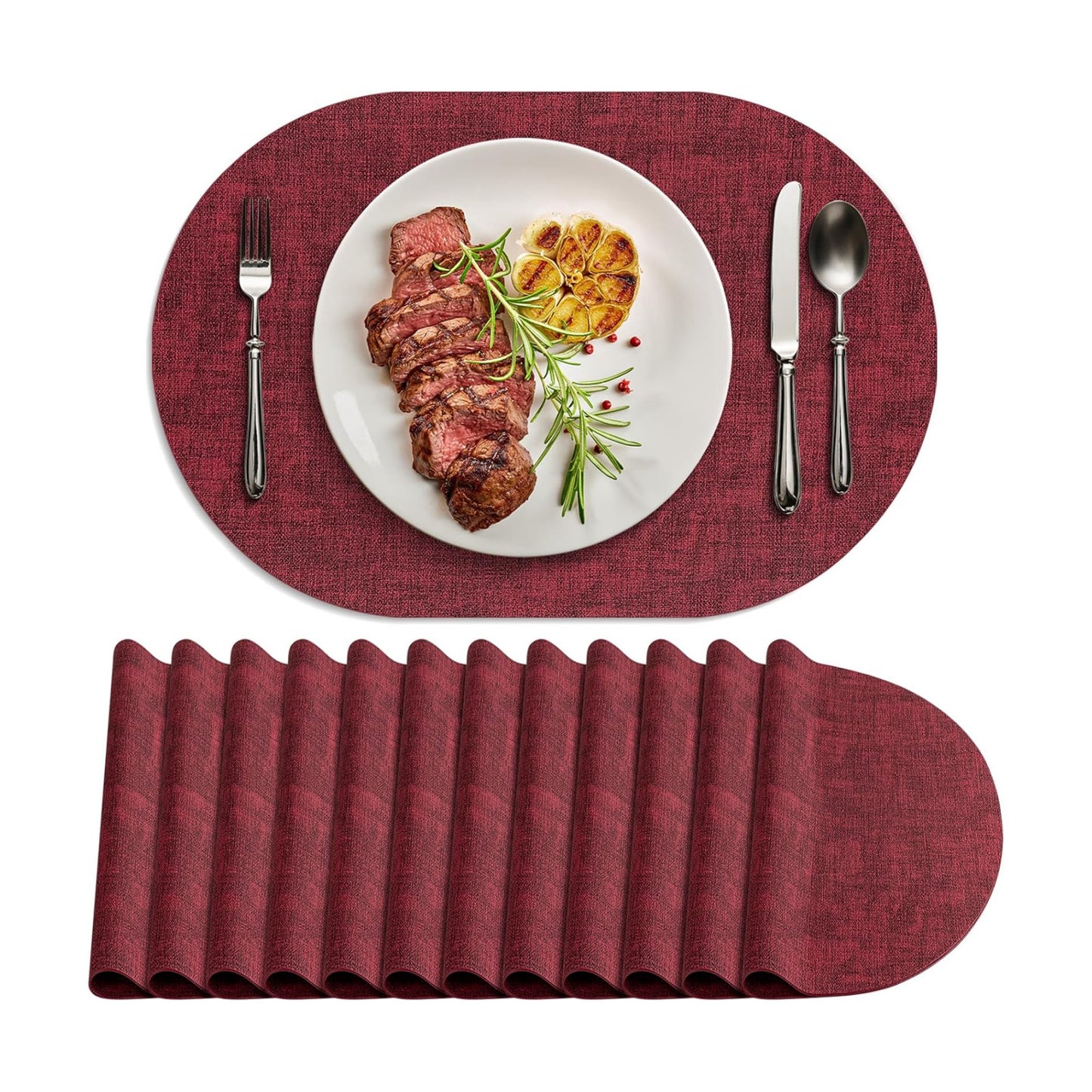 Placemats Set of 12 Washable, Heat Resistant Table Placemats Wipeable Faux Leather Oval Place Mats Non Slip, Waterproof