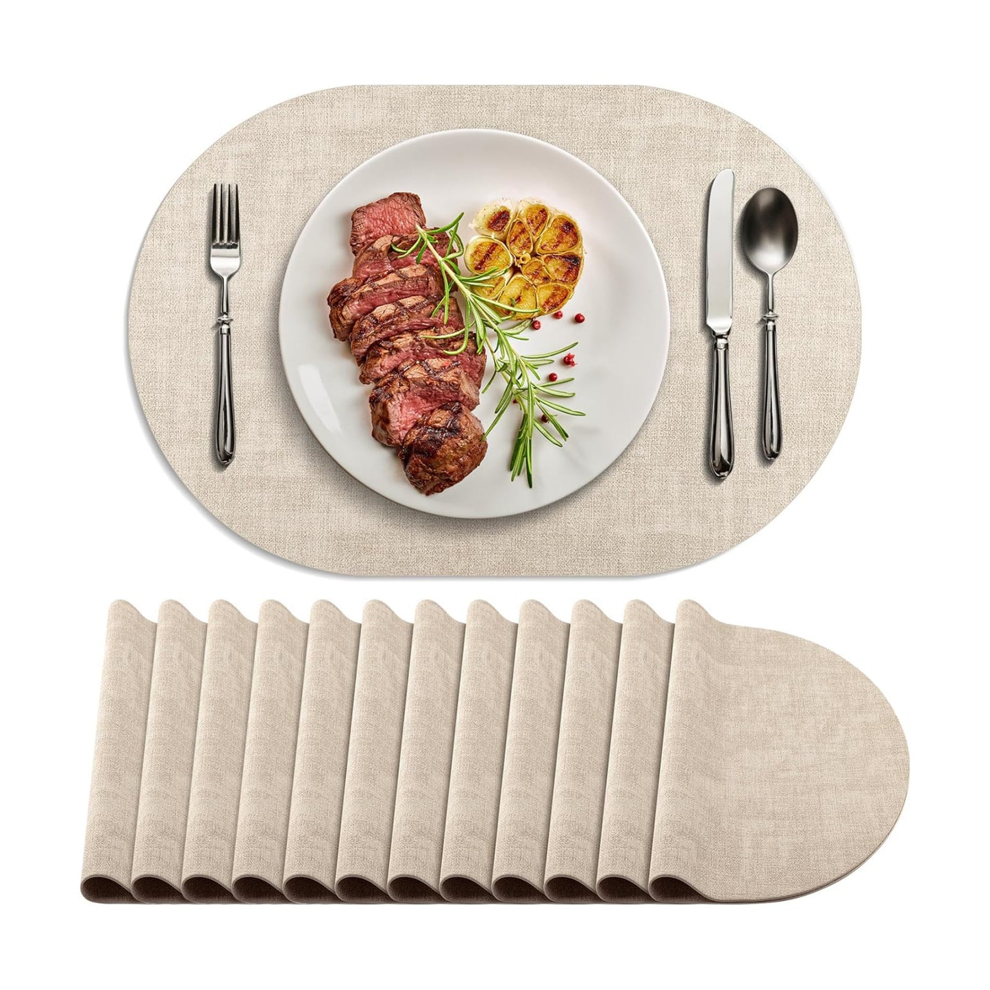 Placemats Set of 12 Washable, Heat Resistant Table Placemats Wipeable Faux Leather Oval Place Mats Non Slip, Waterproof