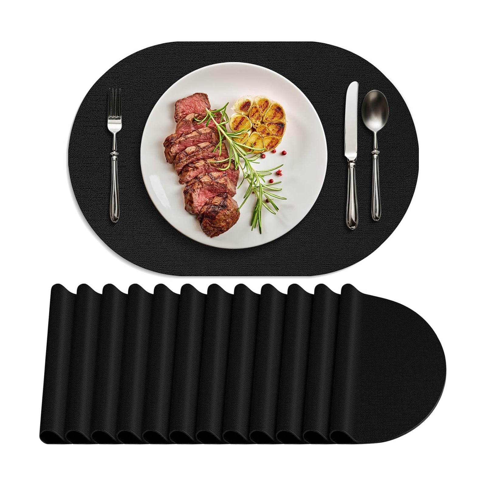 Placemats Set of 12 Washable, Heat Resistant Table Placemats Wipeable Faux Leather Oval Place Mats Non Slip, Waterproof
