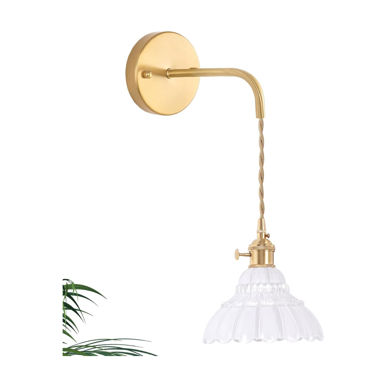Shenmoyl Vintage Wall Sconce with White Lily of the Valley Shade Pattern Glass Adjustable Chain Retro Gold Wall Mounted