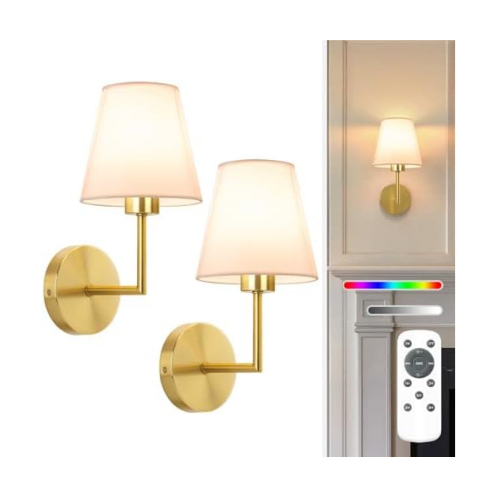 NIORSUN 13.8 inch Battery Operated Wall Sconce Set of 2,Gold Rechargeable Wall Lights with 10400mAh Dimmable Detachable