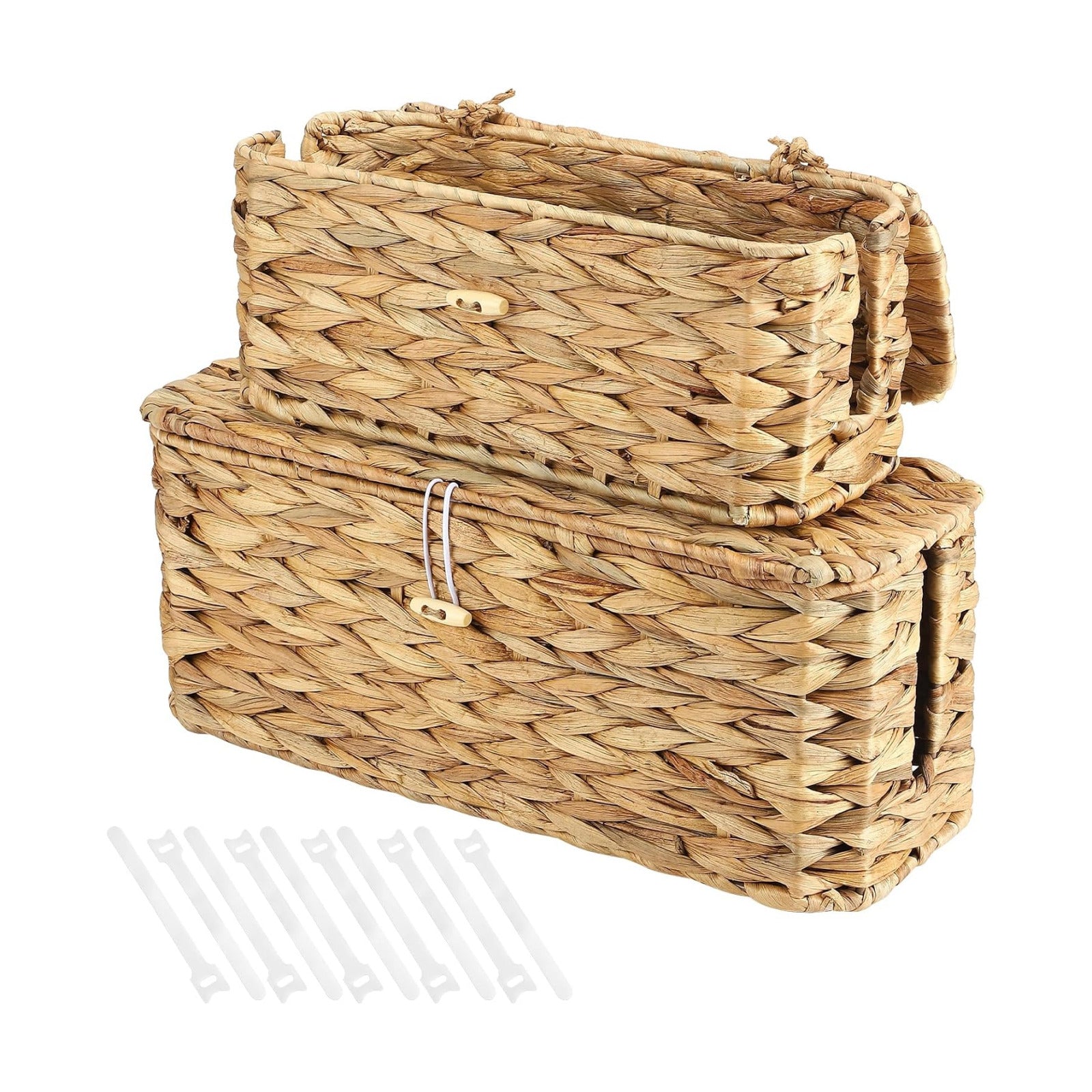 Rattan Cord Organizer Cable Hider Storage Box / Set of 2