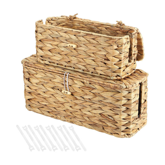 Rattan Cord Organizer Cable Hider Storage Box / Set of 2