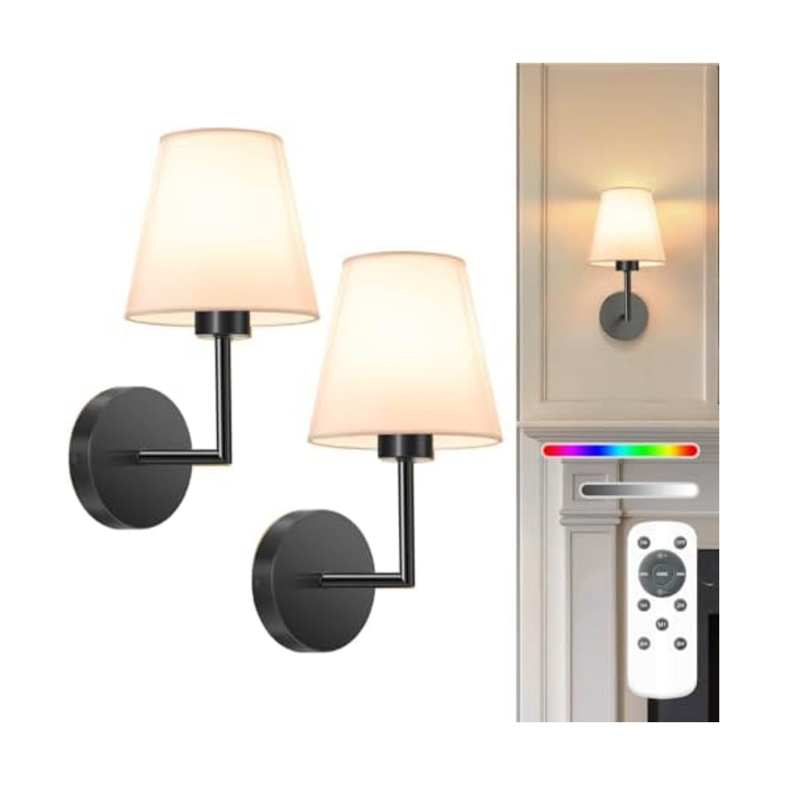 NIORSUN 13.8 inch Battery Operated Wall Sconce Set of 2,Black Rechargeable Wall Lights with 10400mAh Dimmable