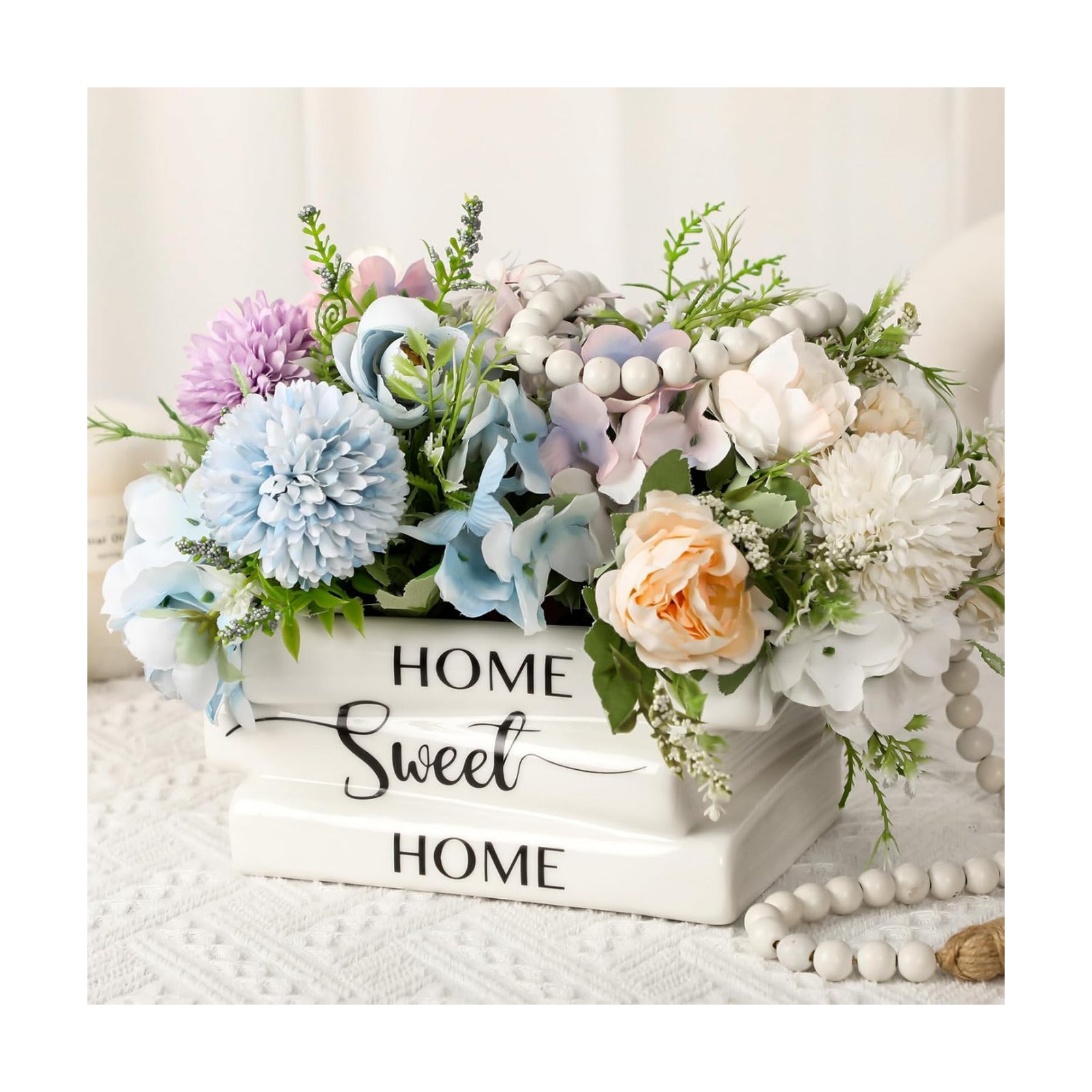 Ceramic Book Planter Pot Small Book Shaped Decorative Planter Rustic Farmhouse Flowers Vase / White