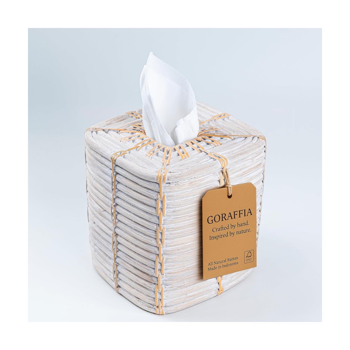 Rattan Tissue Box Cover Square / White Wash / 5.5 x 5.5 x 6