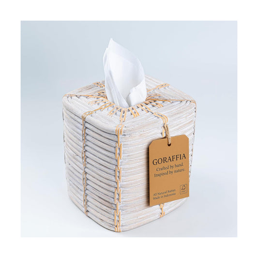 Rattan Tissue Box Cover Square / White Wash / 5.5 x 5.5 x 6