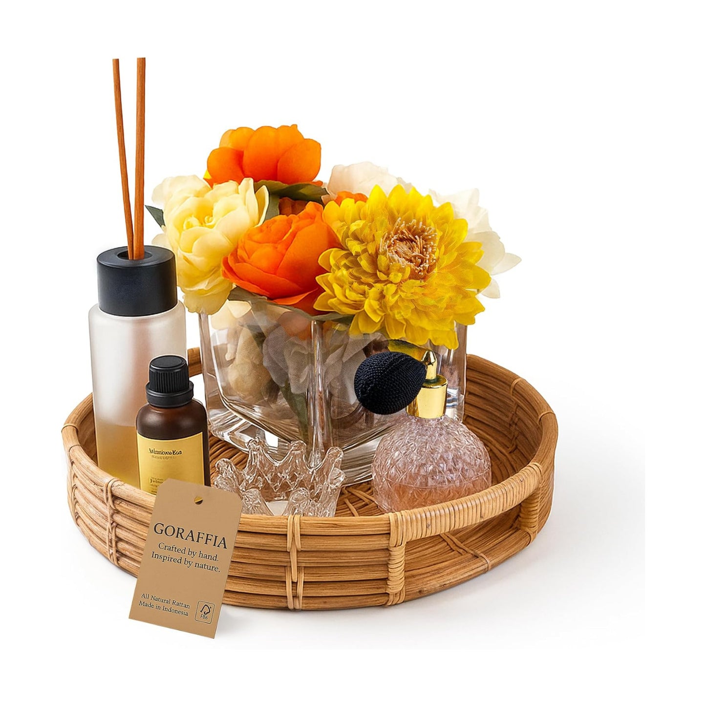 Round Rattan Tray / Natural Honey / 11 x 11 x 2
