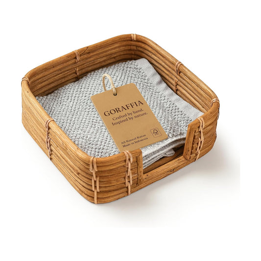 Square Rattan Napkin Holder / Natural Honey / 7.5 x 7.5