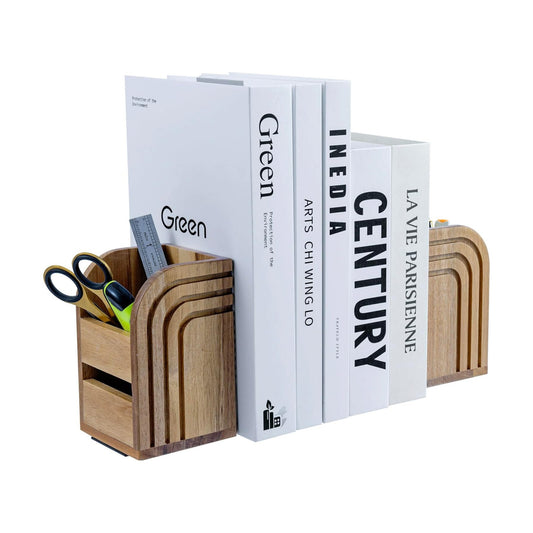 Acacia Solid Wood Bookends and Pencil Holders